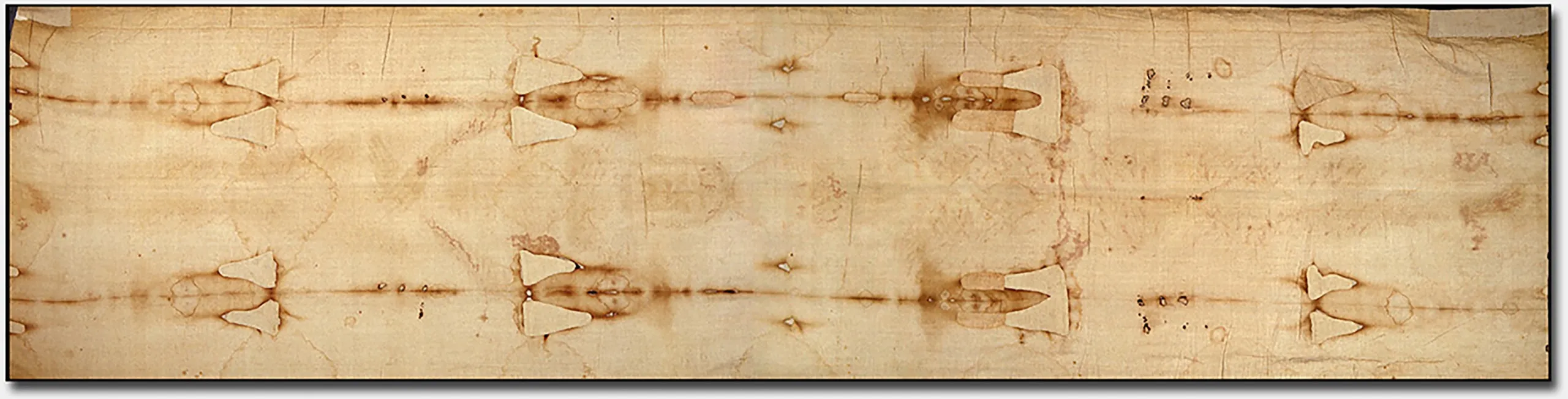 The full-length front and back image of the crucified man imprinted on the Shroud of Turin.